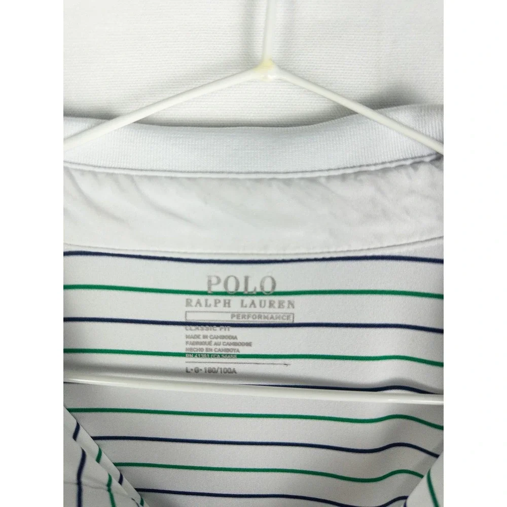 Polo Ralph Lauren Performance Striped Golf Polo Mens L White Stretch Country Clu